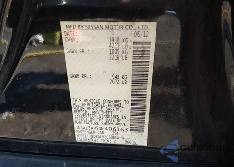 2013 Nissan Altima 2.5 Sl z USA, uszkodzony, nr VIN 1N4AL3AP5DN406363